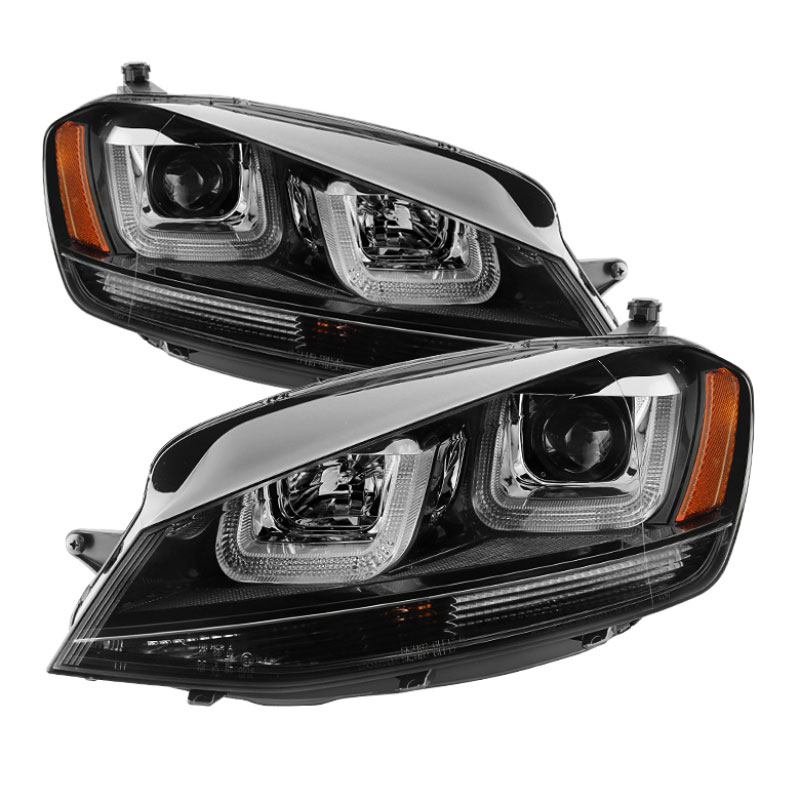 SPYDER 5080578 | Spyder Volkswagen Golf VII Projector Headlights - DRL LED - Black Stripe - Black - (PRO-YD-VG15-BLK-DRL-BK); 2014-2016