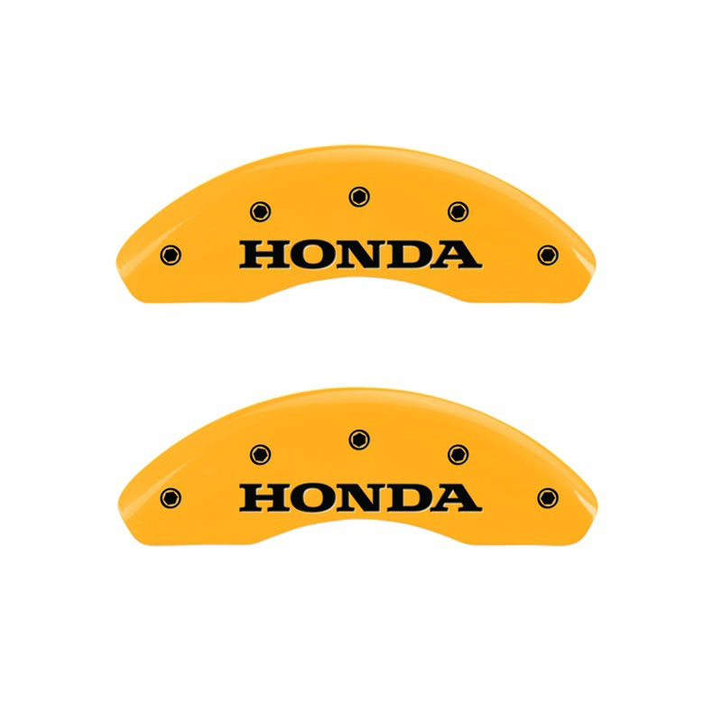 MGP 20208FHONYL | Front set 2 Caliper Covers Engraved Front Honda Yellow finish black ch; 2009-2019