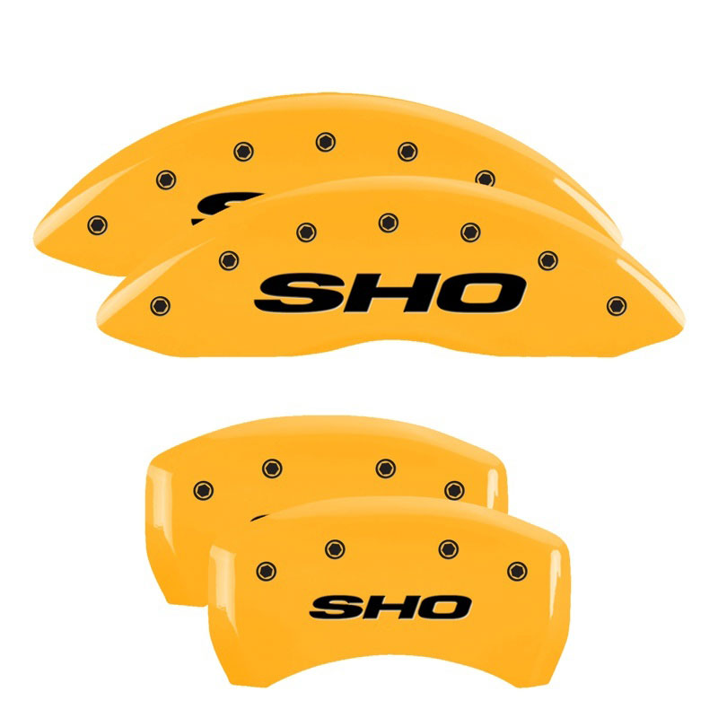 MGP 10222SSHOYL | 4 Caliper Covers Engraved Front & Rear SHO Yellow finish black ch; 2013-2018