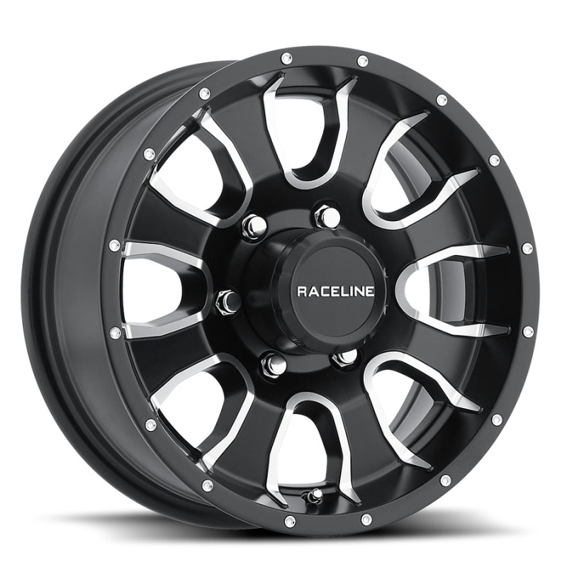 Raceline 860m56050 | 860M Mamba 15x6in / 5x127 BP / 0mm Offset / 3.19mm Bore - Black & Machined Wheel