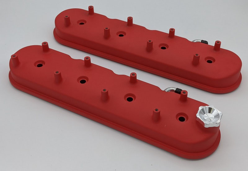 Granatelli Motor Sports 640363 | Granatelli 96-22 GM LS Tall Valve Cover w/Integral Angled Coil Mounts - Red Wrinkle (Pair); 1996-2022