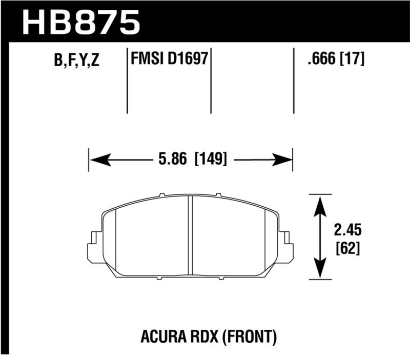 Hawk Performance hb875g666 | Hawk 2013 - 2018 Acura RDX DTC-60 Race Front Brake Pads; 2013-2018