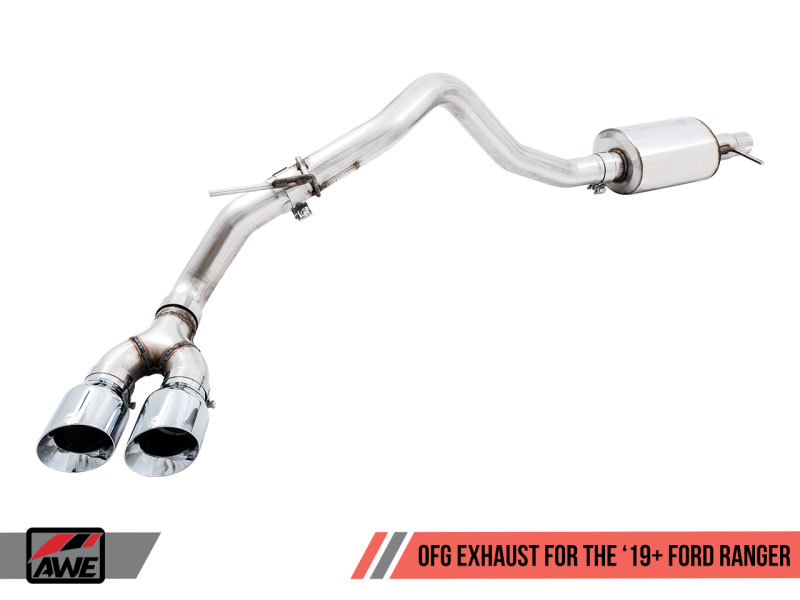 AWE Tuning 3015-22072 | 2019+ Ford Ranger 0FG Performance Exhaust System w/Chrome Silver Tips & Bash Guard; 2019-2022