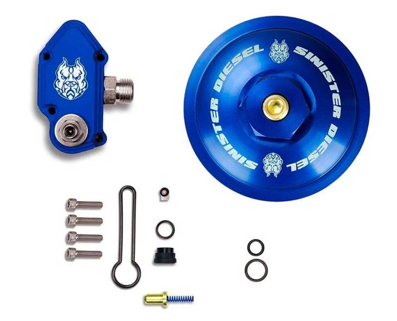 Sinister Diesel sdfuelblk60adjffc | 03-07 Ford 6.0L Powerstroke Blue Spring Kit w/ Adjustable Billet Spring Housing; 2003-2007