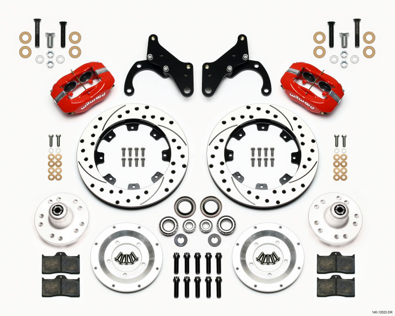 Wilwood 140-12022-dr | Forged Dynalite Front Kit 12.19in Drilled Red 65-68 Chevy Impala -Drum Spindle; 1965-1968