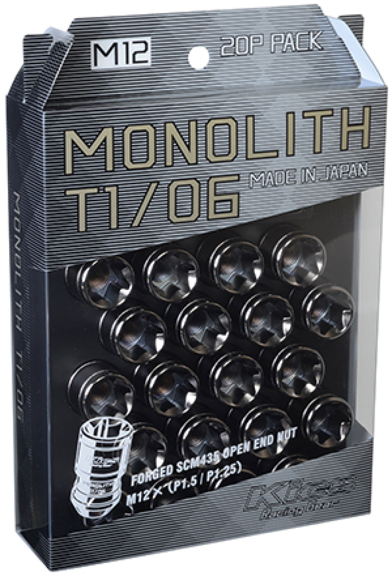 Project Kics wmn01gk | 12 x 1.5 Glorious Black T1/06 Monolith Lug Nuts - 20 Pcs