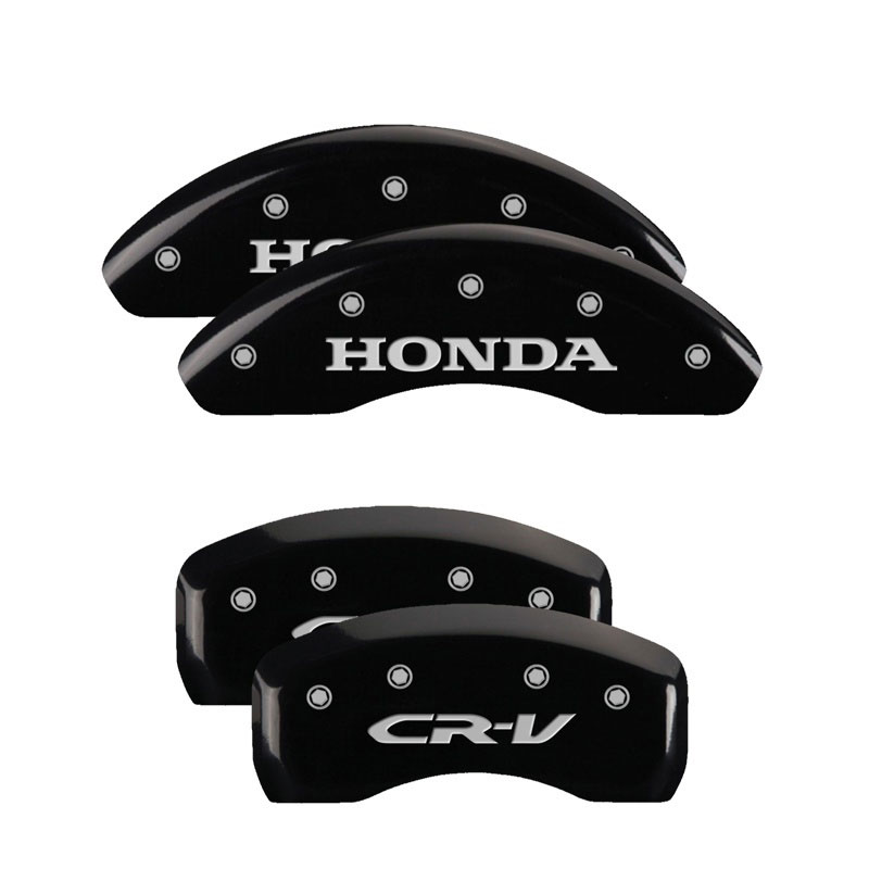 MGP 20221SCRVBK | 4 Caliper Covers Engraved Front Honda Rear CR-V Black Finish Silver Char 2018 Honda CR-V; 2017-2022