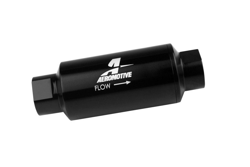 Aeromotive 12330 | In-Line Fuel Filter 40-M Stainless Mesh Element ORB-10 Port (Bright-Dip Black) 2in. OD