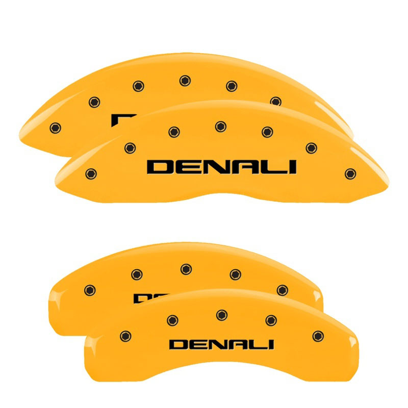 MGP 34015SDNLYL | 4 Caliper Covers Engraved Front & Rear Denali Yellow finish black ch; 2015-2020