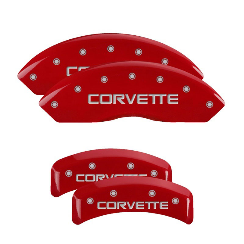 MGP 13013SCV4RD | 4 Caliper Covers Gloss Red Engraved with Corvette C4 (Full Kit 4 Pieces); 1988-1995