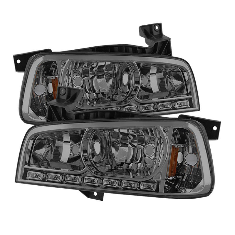 SPYDER 5017642 | xTune Dodge Charger 1PC LED Crystal Headlights - Smoke; 2006-2010