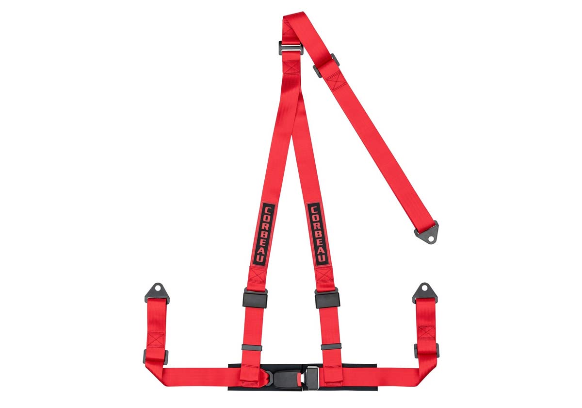 Corbeau 43007B | 2 Inch Harness Belt 3-point Single Release Bolt-in - Red