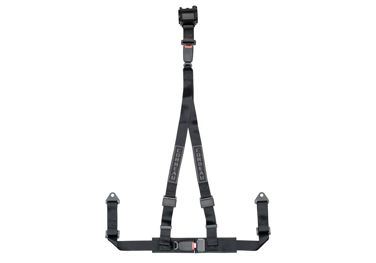 Corbeau 43301B | 2 Inch Retractable Harness Belt 3-point Double Release bolt-in - Black