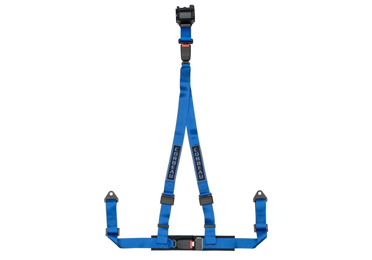 Corbeau 43305B | 2 Inch Retractable Harness Belt 3-point Double Release bolt-in - Blue