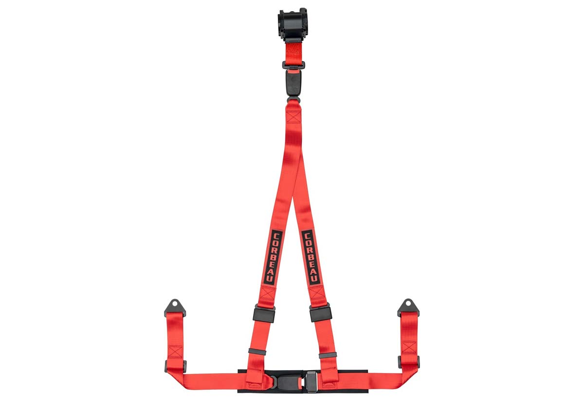 Corbeau 43307B | 2 Inch Retractable Harness Belt 3-point Double Release bolt-in - Red