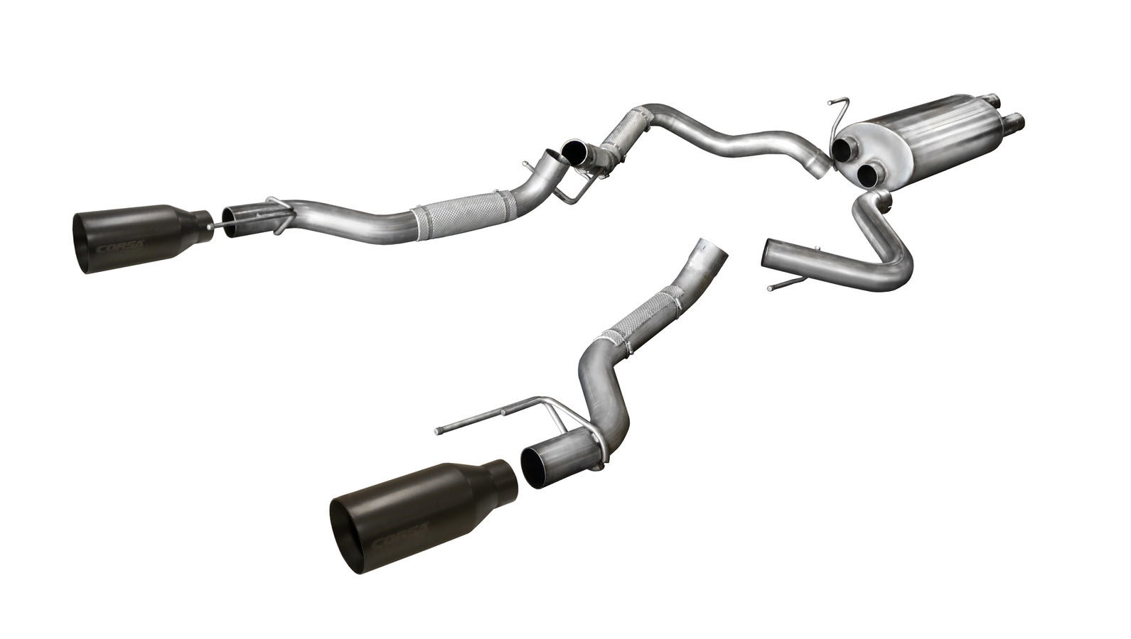 CORSA Performance 14397BPC | Corsa Ford Raptor Exhaust Sport System Super Cab / Super Crew 3.5L V6 Turbo 5 Inch Black Tips; 2017-2020