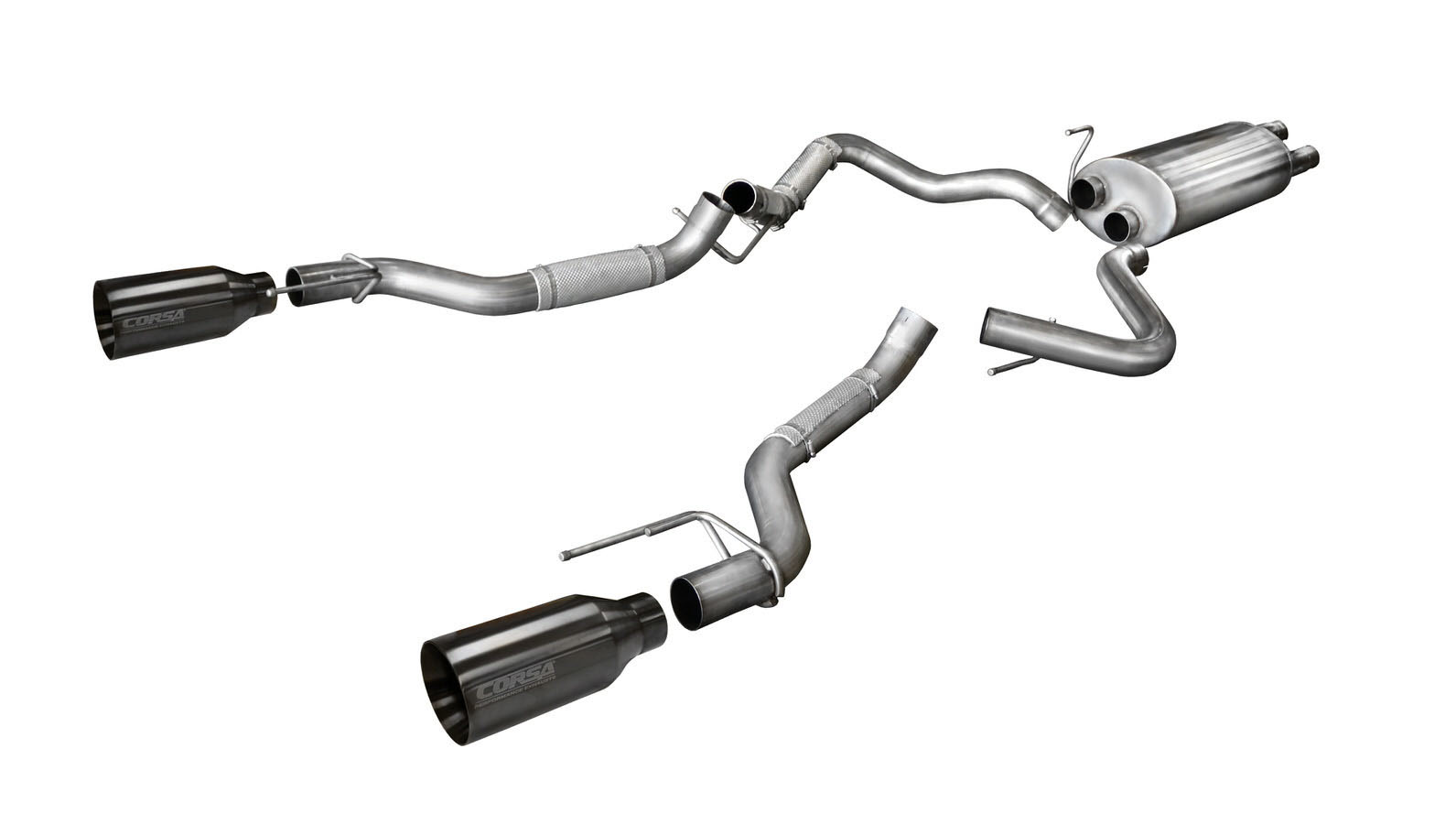 CORSA Performance 14397GNM | Corsa Ford Raptor Exhaust Sport System Super Cab / Super Crew 3.5L V6 Turbo 5 Inch Gunmetal Tips; 2017-2020