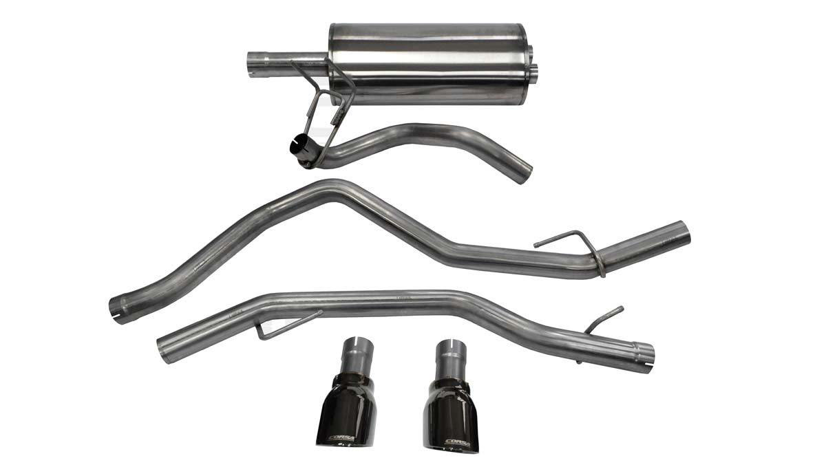 CORSA Performance 14405BLK | CORSA Dodge Ram 1500 Cat-Back Exhaust Crew Cab/Short Bed 5.7L V8 Sport - 3 Inch Dual Rear Exit with Single 4.5 Inch Black Pro-Series Tips; 2009-2018