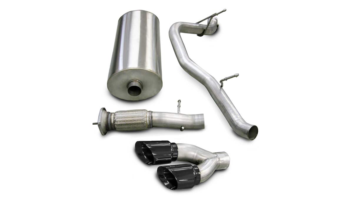 CORSA Performance 14202BLK | CORSA GMC Yukon Cat-Back Exhaust Denali 6.2L V8 Sport - 3 Inch Single Side Exit with Twin 4 Inch Black Pro-Series Tips; 2007-2010