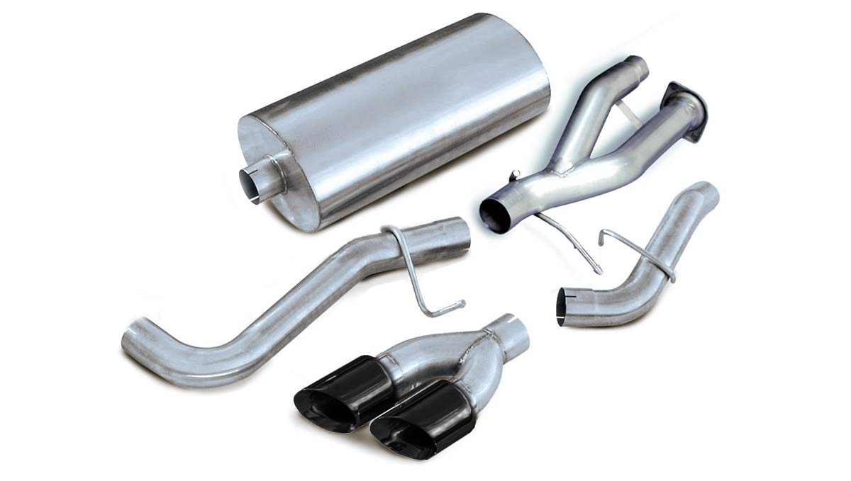 CORSA Performance 14220BLK | CORSA Cadillac Escalade Cat-Back Exhaust Escalade 6.0L V8 Sport - 3 Inch Single Side Exit with Twin 4 Inch Black Pro-Series Tips; 2002-2006