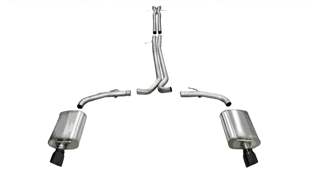 CORSA Performance 14315BLK | CORSA Taurus Cat-Back Exhaust SHO 3.5L V6 Turbo Sport - 2.5 Inch Dual Rear Exit with Single 4 Inch Black Pro-Series Tips; 2010-2017