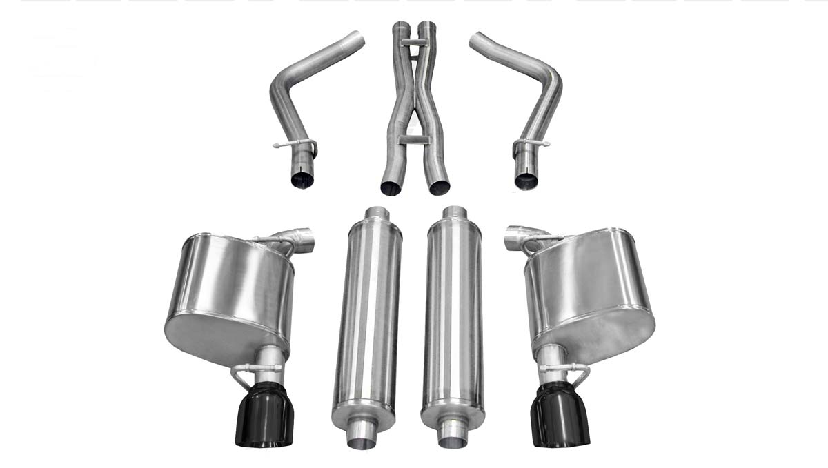 CORSA Performance 14537BLK | CORSA Chrysler 300 Cat-Back Exhaust 5.7L V8 Xtreme - 2.5 Inch Dual Rear Exit with Single 4.5 Inch Black Pro-Series Tips; 2011-2014