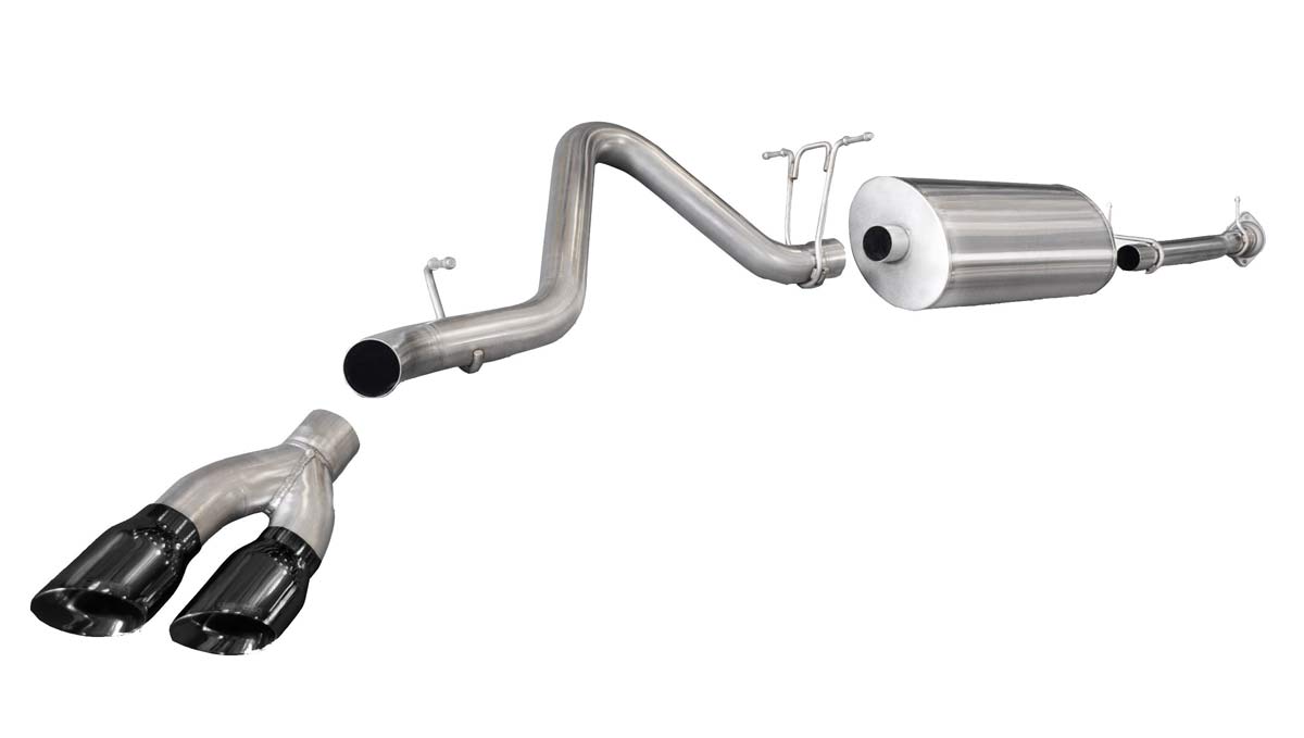 CORSA Performance 14794BLK | CORSA GMC Sierra 2500 Cat-Back Exhaust Crew Cab/Standard Bed 6.0L V8 Sport - 3 Inch Single Side Exit with Twin 4 Inch Black Pro-Series Tips; 2011-2012