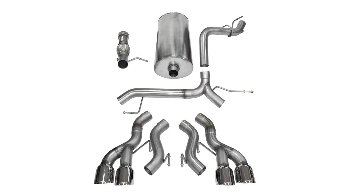 CORSA Performance 14886 | CORSA Cadillac Escalade Cat-Back Exhaust DUB 6.2L V8 Sport - 3 Inch Dual Rear Exit with Twin 4.5 Inch Polished Pro-Series Tips; 2012-2014