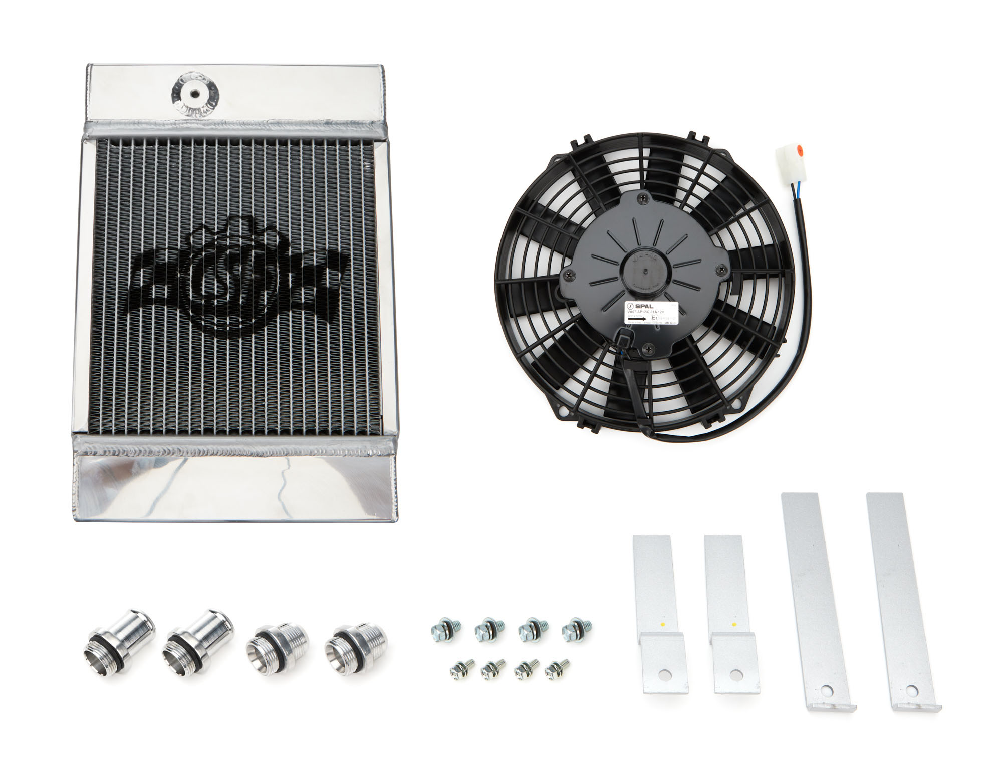 CSF 7065 | Universal Drag Race / Tuck Radiator w/9in Spal Fan - 10.5in H x 10in L x 3.6in W