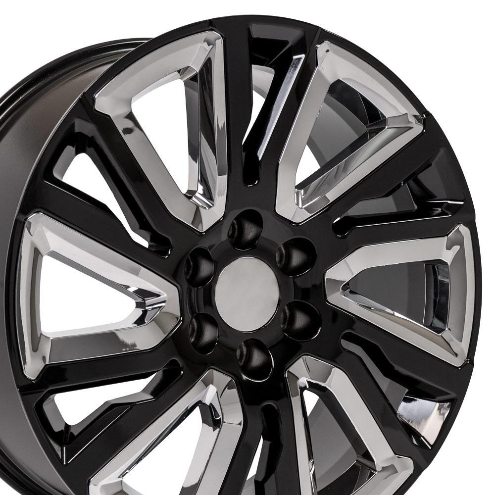 OE Wheels cv39-22090-6550-28b-ic | 22 Replica Wheel CV39 GMC Sierra Rim 22x9 Black and Chrome Wheel GMC Yukon 1992-2022; 1992-2022