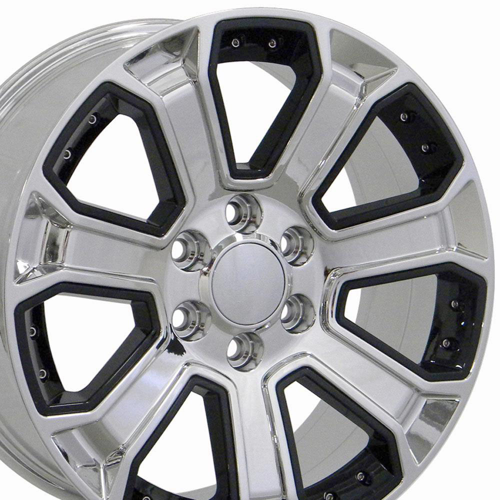 OE Wheels cv93-22090-6550-31c-ib | 22 Replica Wheel CV93 Silverado Rim 22x9 Chrome w/Black Wheel Cadillac Escalade 1999-2020; 1999-2020