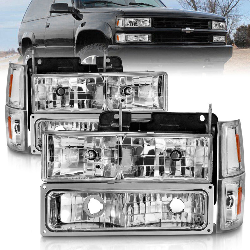 ANZO 111506 | 88-98 Chevrolet C1500 Crystal Headlights Chrome w/ Signal and Side Marker Lights; 1988-1998