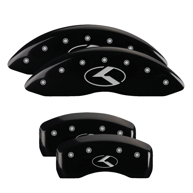 MGP 21183SCRKBK | 4 Caliper Covers Engraved Front & Rear Circle K/Kia Black finish silver ch; 2016-2020