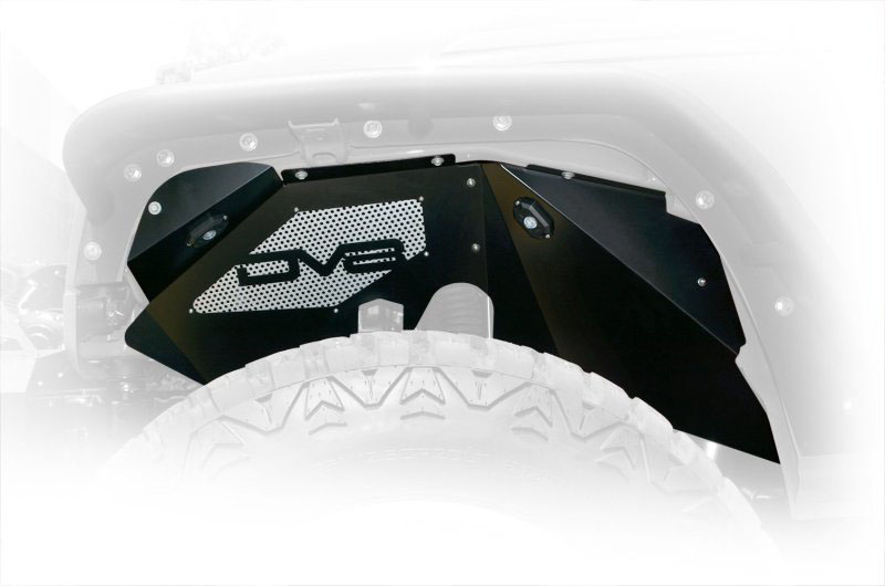 DV8 Offroad infend-01fbrl | 07-18 Jeep Wrangler JK Front Aluminum Inner Fender w/ Rock Lights - Black; 2007-2018