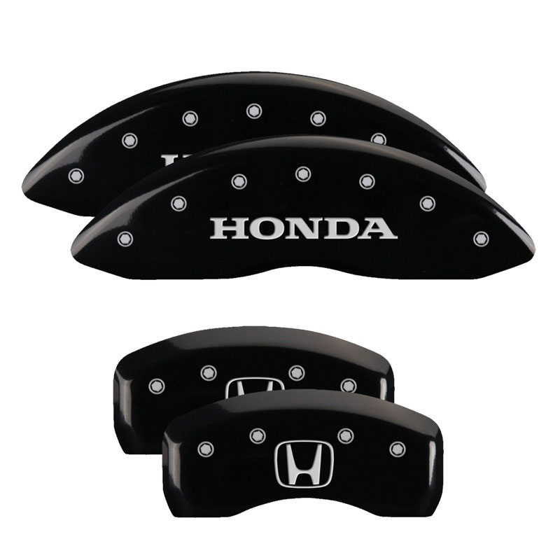 MGP 20201SHOHBK | 4 Caliper Covers Engraved Front Honda Engraved Rear H Logo Black finish silver ch; 2012-2014