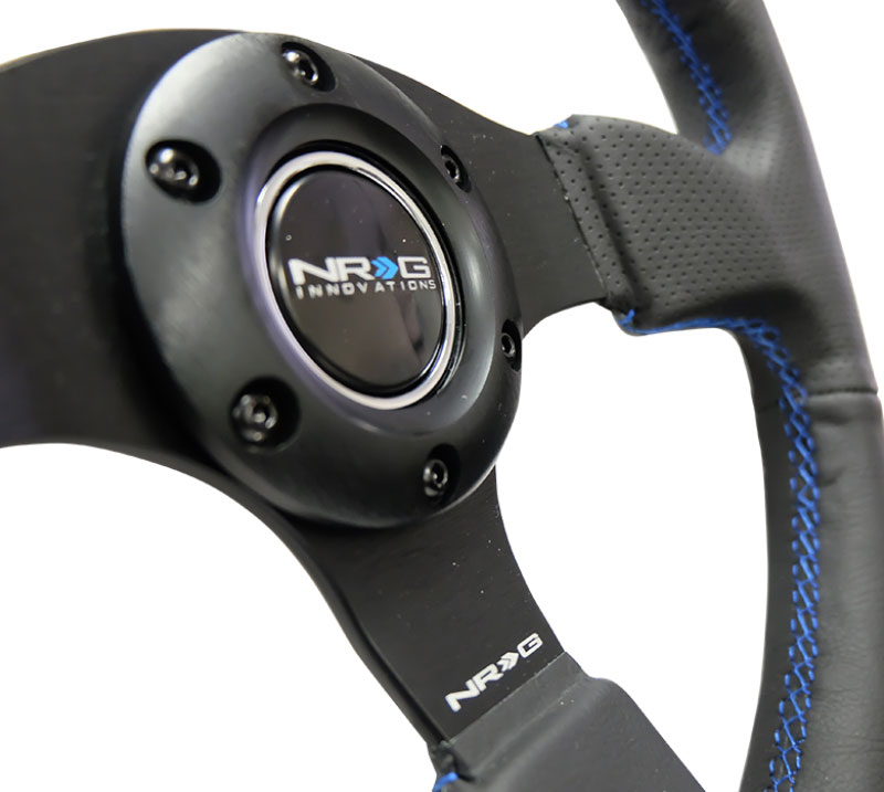 NRG rst-012r-bl | Reinforced Steering Wheel (320mm) Black Leather w/Blue Stitching