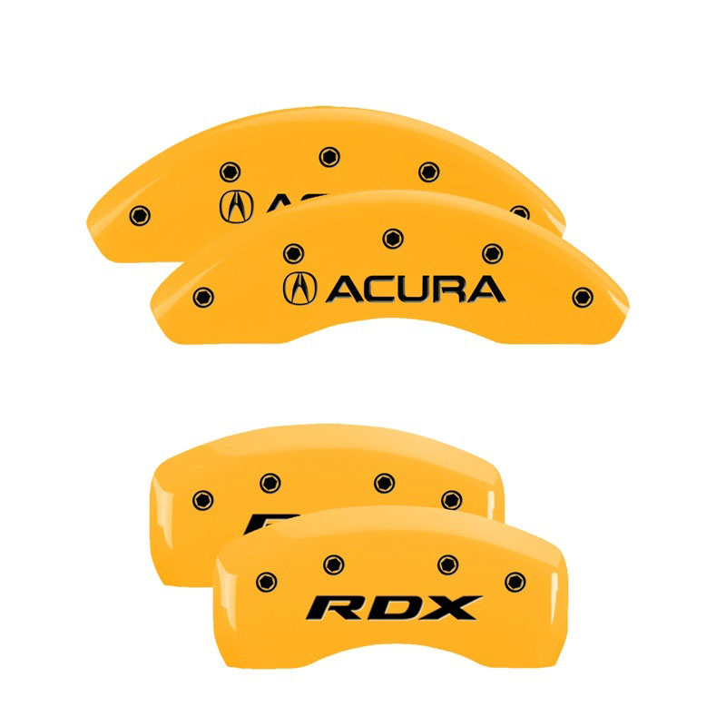 MGP 39019SRDXYL | 4 Caliper Covers Engraved Front Acura Engraved Rear RDX Yellow finish black ch; 2007-2012