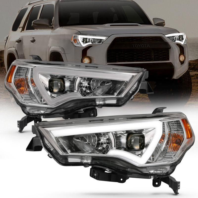 ANZO 111417 | 14-18 Toyota 4 Runner Plank Style Projector Headlights Chrome w/ Amber; 2014-2024