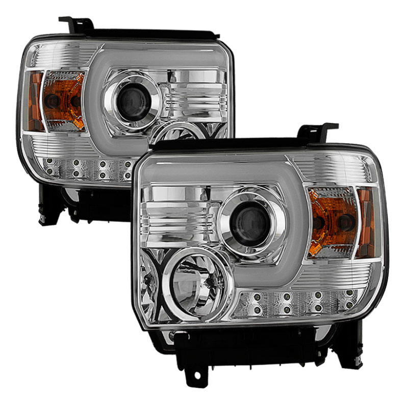 SPYDER 5080868 | Spyder GMC Sierra 2500HD/3500HD Projector Headlights - Light Bar DRL - Chrome - (PRO-YD-GS14V2-LBDRL-C); 2014-2015