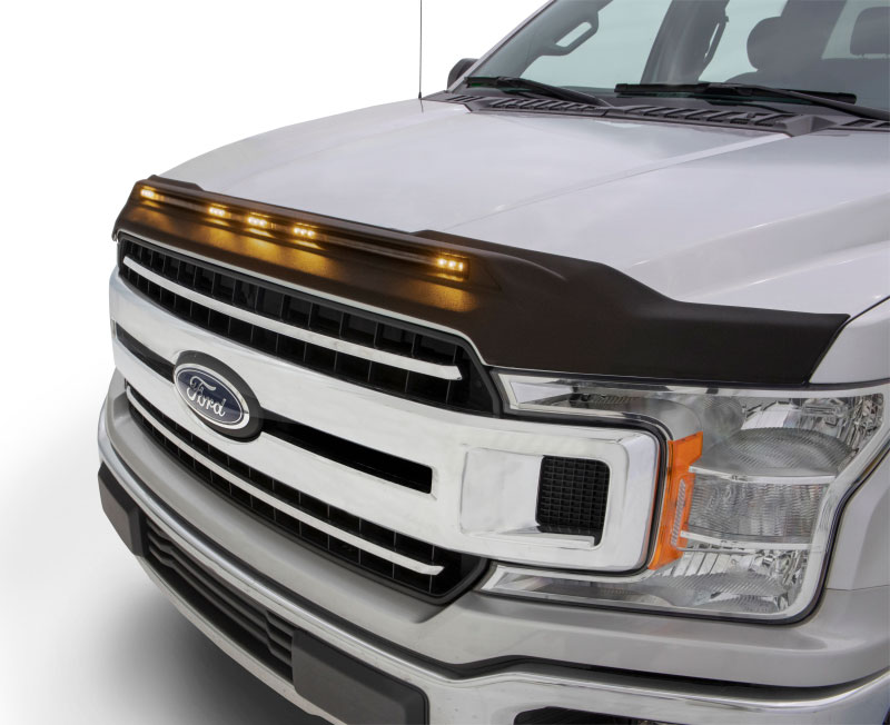 AVS 753096 | 15-19 Ford F150 Aeroskin Low Profile Hood Shield w/ Lights - Black; 2015-2019