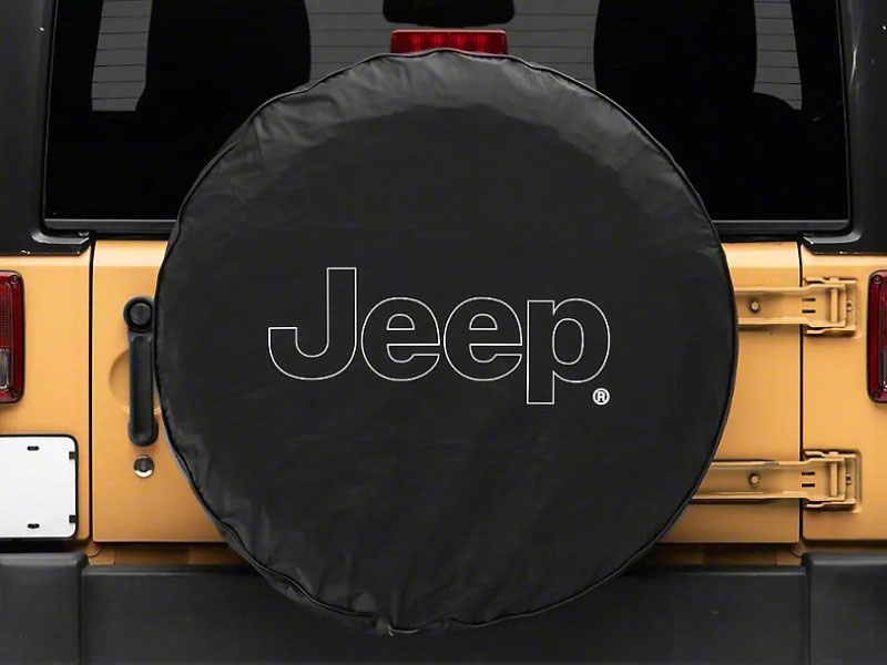 Officially Licensed Jeep oljj157894d | 66-18 CJ5/ CJ7/ Wrangler YJ/ TJ/JK Outline Logo Spare Tire Cover- 32In; 1966-2018