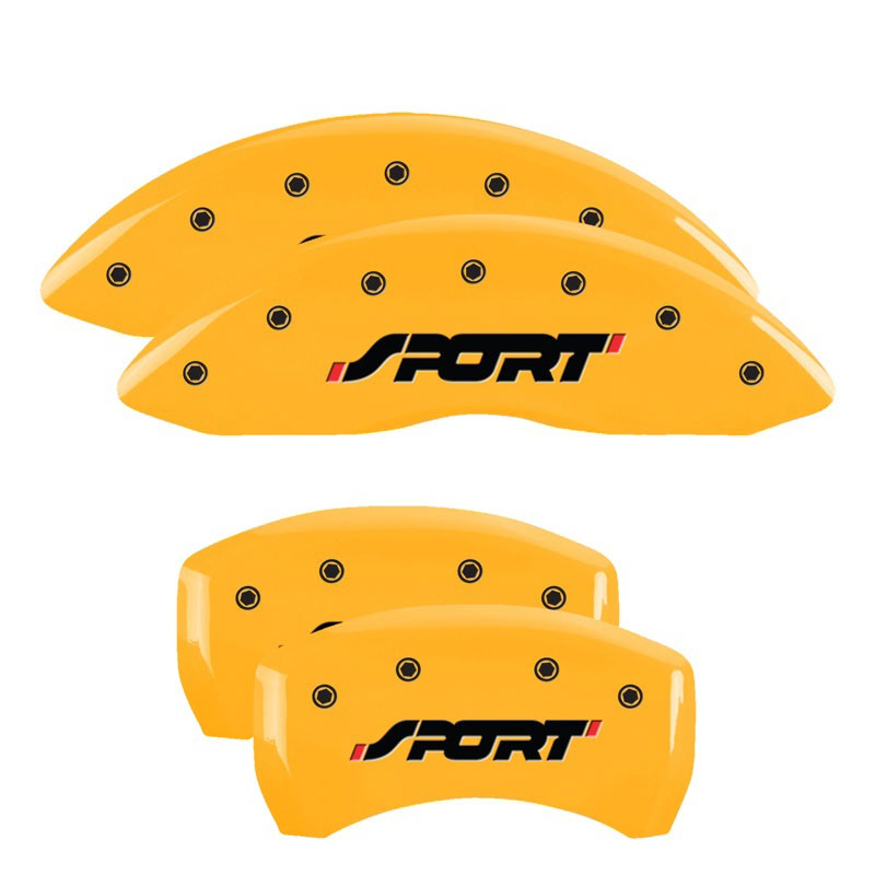 MGP 10229SSPOYL | 4 Caliper Covers Engraved Front & Rear SPORT Yellow finish black ch; 2019-2019