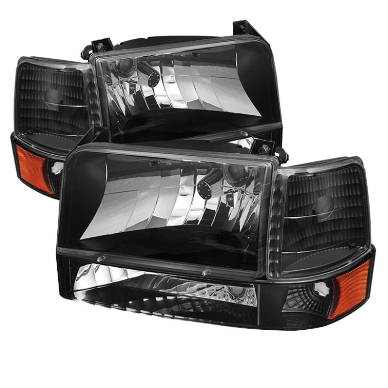 SPYDER 5073136 | xTune Ford F150 Headlights w/Corner Bumper 6pcs Amber- Black; 1992-1996