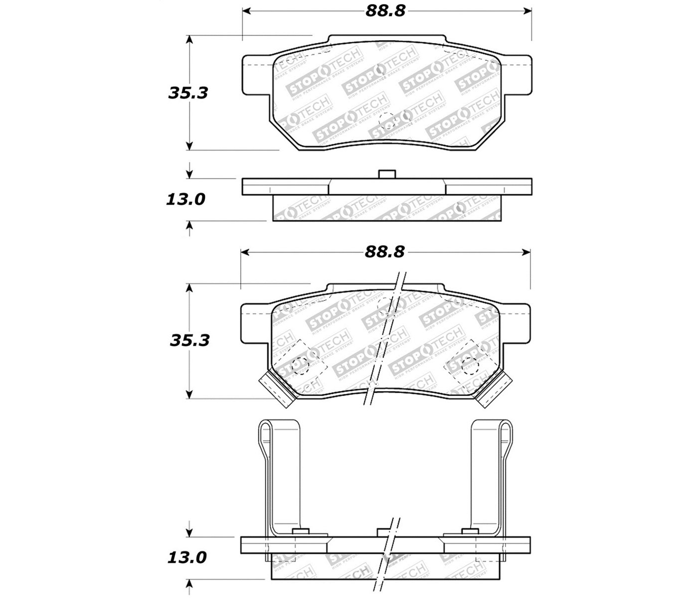 Stoptech 309.03740 | StopTech Sport Brake Pads Honda CRX, Rear; 1990-1991