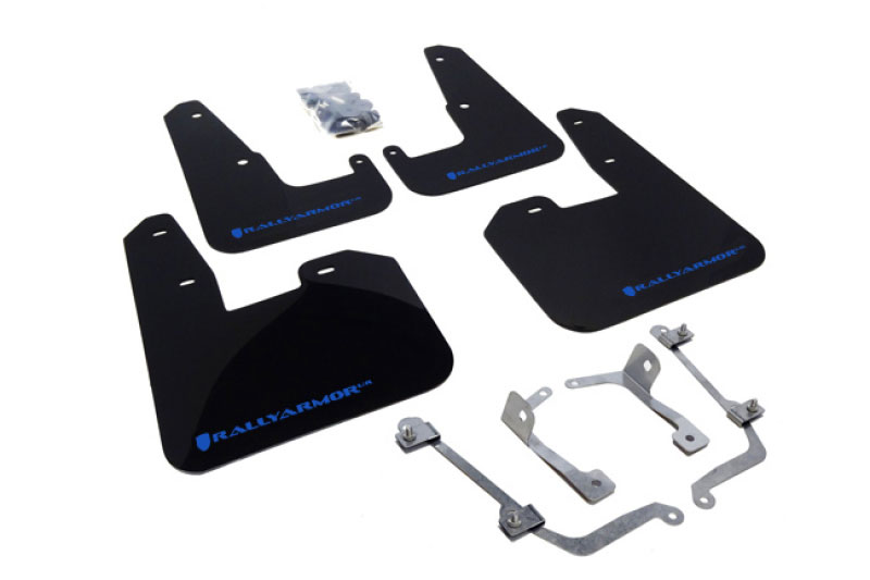 Rally Armor mf15-ur-blk/bl | V2 08-11 STI (hatch only) / 11 WRX (hatch only) UR Black Mud Flap w/ Blue Logo; 2008-2011