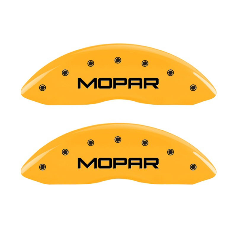 MGP 42011FMOPYL | Front set 2 Caliper Covers Engraved Front MOPAR Yellow finish black ch; 2011-2019