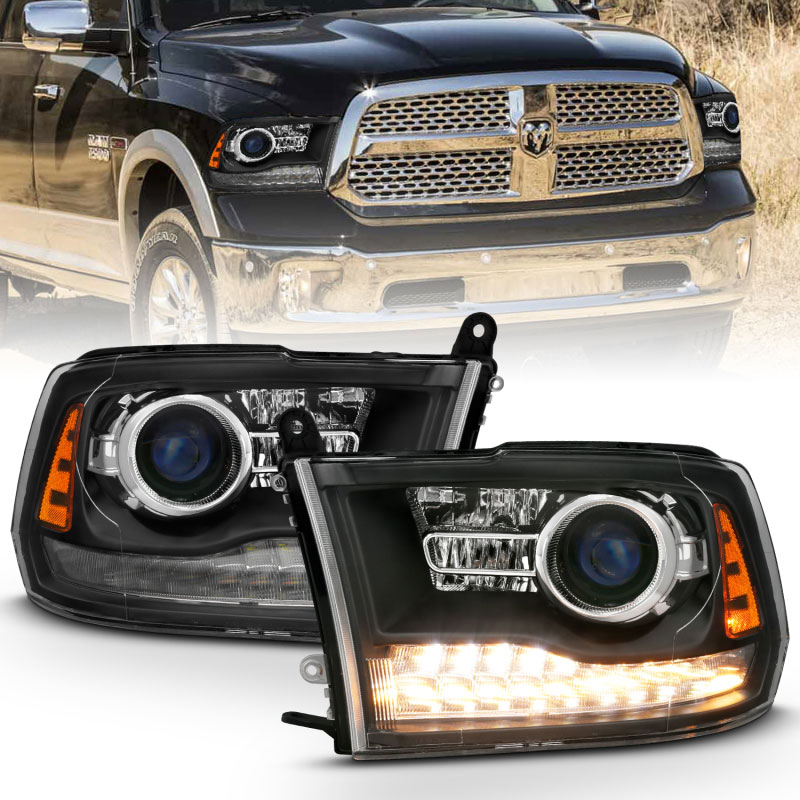 ANZO 2009-2018 Dodge Ram 1500 Projector Headlights Plank Style Halo w ...