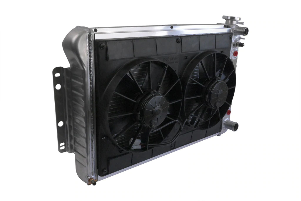 DeWitts Radiator 32-6139022A | and Fan Camaro LS Swap Radiator, Auto, Dual 11" Spal Fans, Natural; 1967-1969