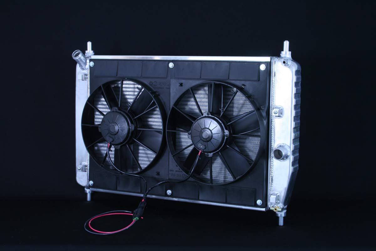 DeWitts Radiator 4139105M | and Fan Corvette, 2 row 1" Tube Manual Trans, dual 11" Spal Fans, Natural; 2005-2013