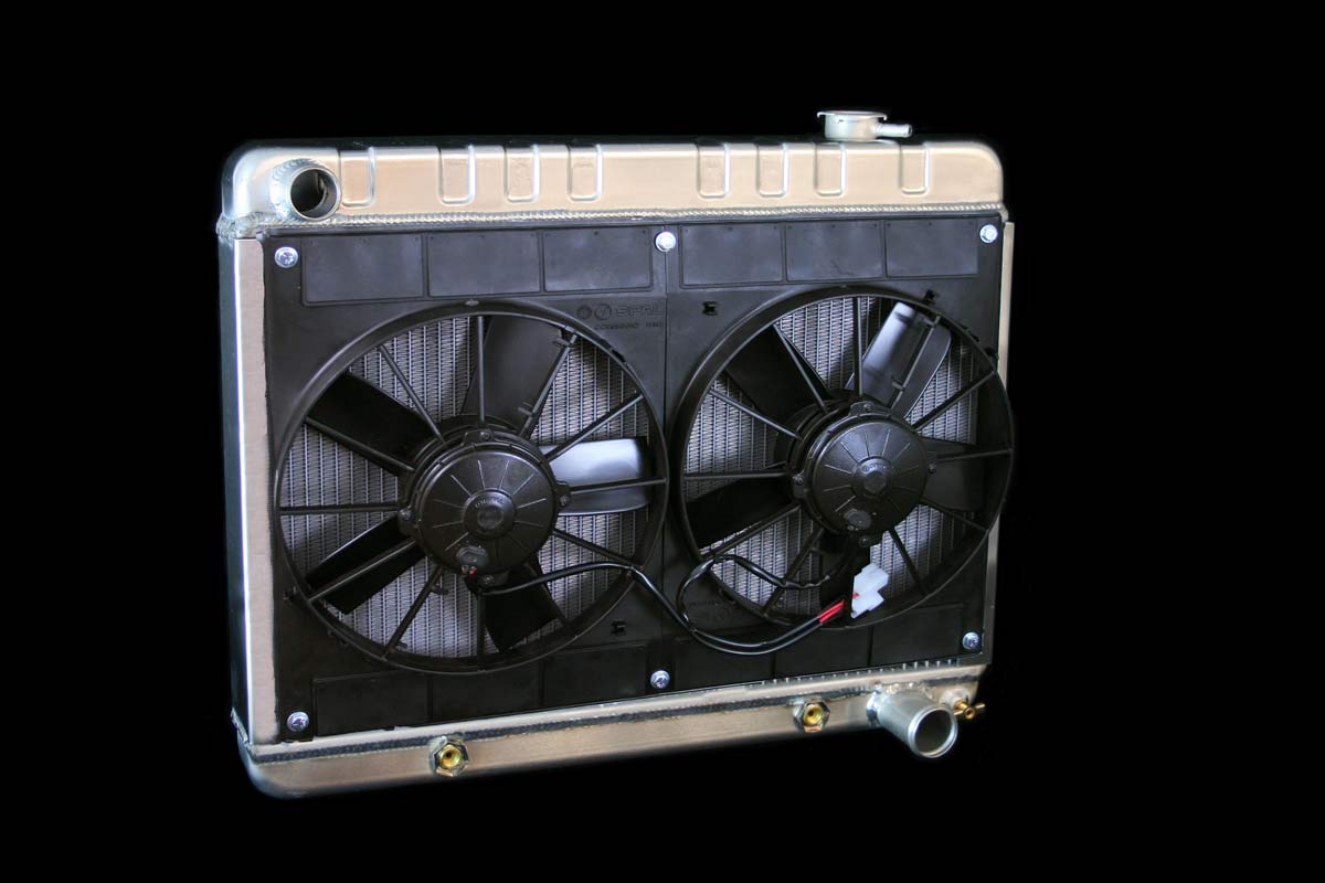 DeWitts Radiator 4139017A | and Fan Chevy C10 Truck All, DF, Auto, Dual 11" Spal Fans, Natural; 1963-1966